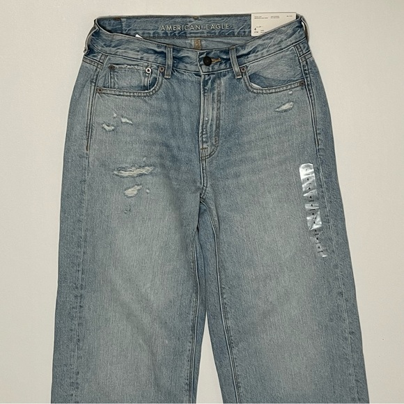 American Eagle Skater Jeans 27/4L Long High Rise Wide Leg Distressed Light Wash - Picture 3 of 16